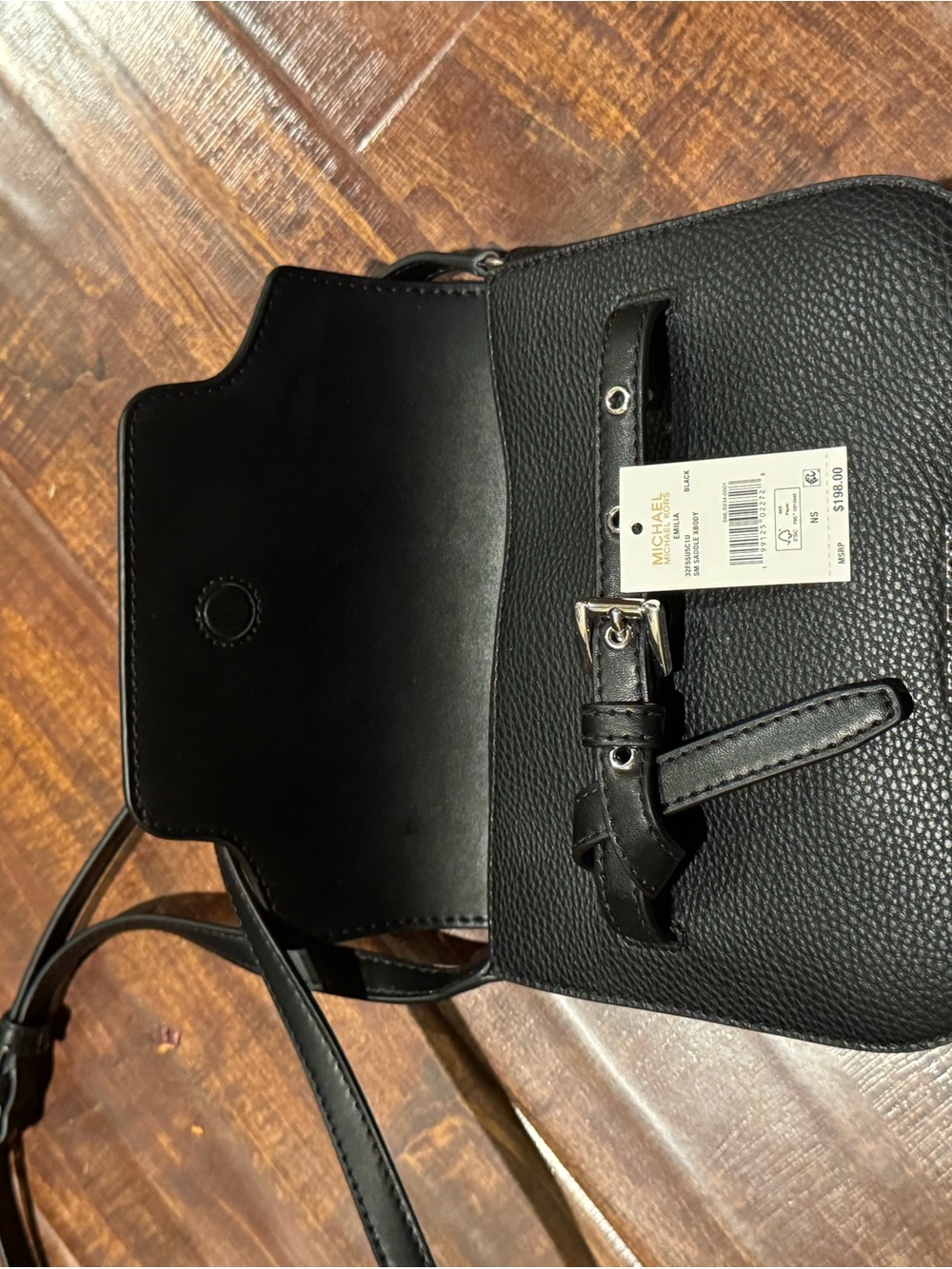 Michael Kors Black Pebbled Leather Buckle-Accent Crossbody